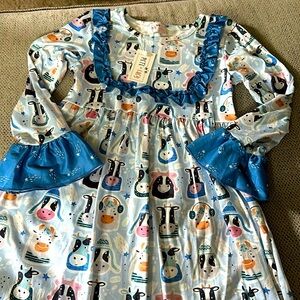 Cool Cows Dress Size 7/8 Brand New With Tags Pete+Lucy Long Sleeve Ruffles